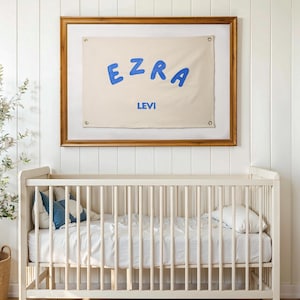 Bandera con nombre de bebé, bandera de lona, letrero con nombre para guardería, pancarta con nombre personalizada, decoración de guardería bohemia, regalo de baby shower, decoración de arte de pared