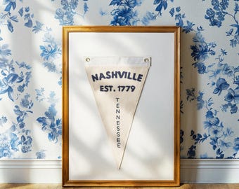 Ręcznie haftowana flaga Nashville City w stylu vintage | Dekoracja ścienna do biura | Popularne trendy w sztuce ściennej | Wyjątkowe ręcznie robione prezenty