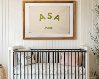 Baby name flag,canvas flag,nursery name sign,custom name banner ,boho nursery decor,Baby shower gift,wall art decor