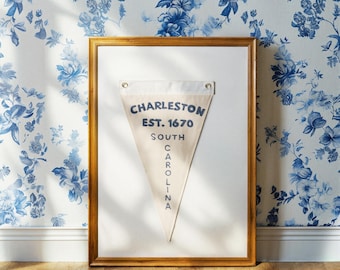 Ręcznie haftowana, zabytkowa flaga Charleston City | Dekoracja ścienna do biura | Popularne trendy w sztuce ściennej | Wyjątkowe, ręcznie robione prezenty