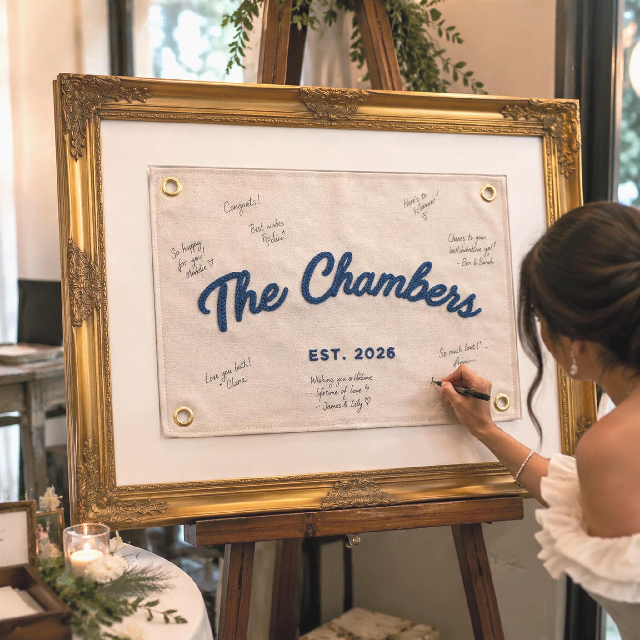 Custom Wedding Guest Book Alternative, Embroidered Last Name Pennant Flag, Keepsake Wedding Sign, Personalized Wall Art, Chain Stitch Banner