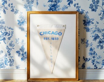 Flaga Chicago City z haftem w stylu vintage | Dekoracja ścienna do biura | Modne i popularne dekoracje ścienne | Unikatowe, ręcznie robione prezenty