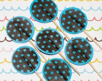 SALE - Fun Pix - Dark Brown/Blue Stars