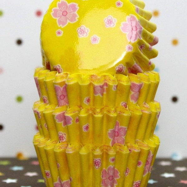 SALE - MIni Cherry Blossom Yellow Cupcake Liners