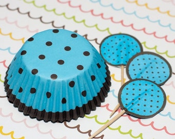 Blue/Dark Brown Polka Dot Cupcake Set