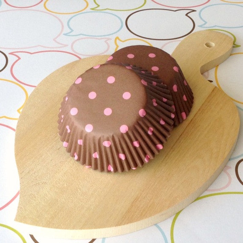 Chocolate Brown/Pink Polka Dots Cupcake Liners image 1