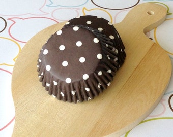 SALE - Dark Brown/White Polka Dots Standard Cupcake Liners