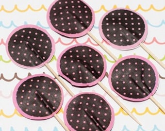 SALE - Fun Pix - Dark Brown/Pink Polka Dots