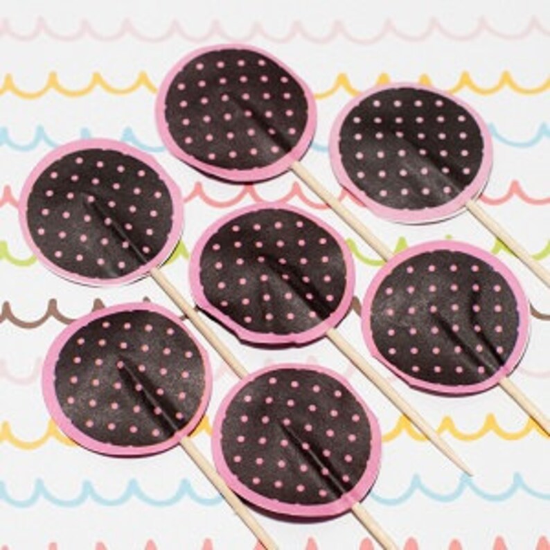 SALE Fun Pix Dark Brown/Pink Polka Dots image 1