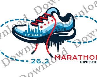 Stadsschoen. Chicago 2025 Marathon Graphic Download transparant 2 png-bestanden sticker wit/donker lettertype voor donkere/lichte kleurproducten