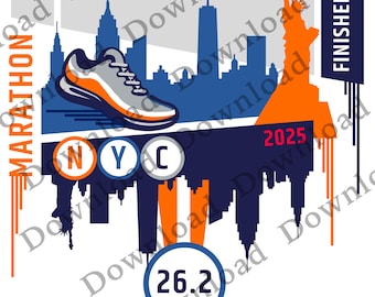 Grafische marathon New York City 2025 download transparante sticker 4 png-bestanden voor producten met lichte tot donkere kleuren