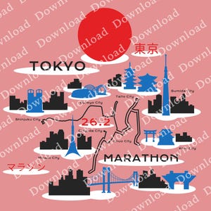Stadt Karte - Tokyo City 2025 Marathon Grafik-Download 3 PNGs mit transparentem Hintergrund und 1 SVG Aufkleber für Produkte mit hellen und dunklen Farben