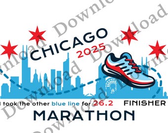 Neem de blauwe lijn. Afbeelding marathon Chicago 2025 downloaden transparante png-sticker wit/donker lettertype voor donkere/lichte kleurproducten