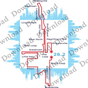 Stadt Karte - Chicago Marathon Grafik-Download 4 PNGs und 1 SVG Aufkleber für Produkte mit hellen und dunklen Farben