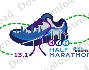 Stadsschoen. Grafische afbeelding Halve Marathon New York 2025 download transparant 3 png-bestanden en 1 SVG-sticker licht/donker lettertype voor donkere/lichte kleurproducten