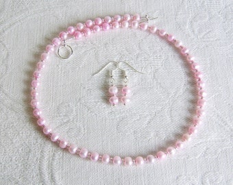 Pink Cultured Pearl Necklace and Earrings