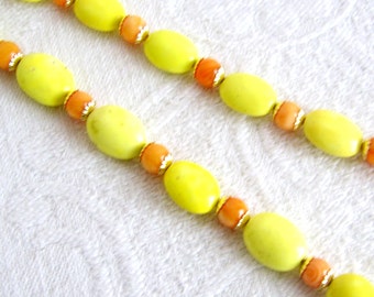 Yellow Turquoise and Orange Mother Of Pearl Necklace and Earring Set