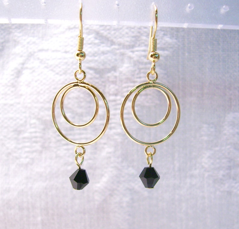 Gold Circle Pierced or Clip On Earrings with Crystals in 15 Color Choices