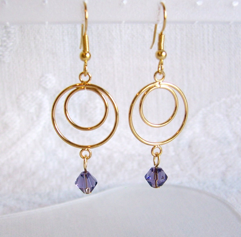 Gold Circle Pierced or Clip On Earrings with Crystals in 15 Color Choices