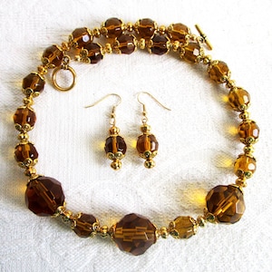 Gold Glass Necklace and Earrings