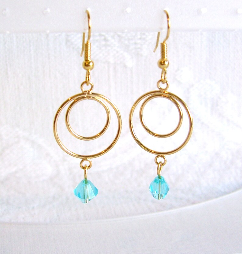 Gold Circle Pierced or Clip On Earrings with Crystals in 15 Color Choices