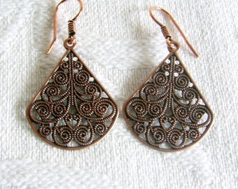 Antiqued Copper Filigree Teardrop Earrings