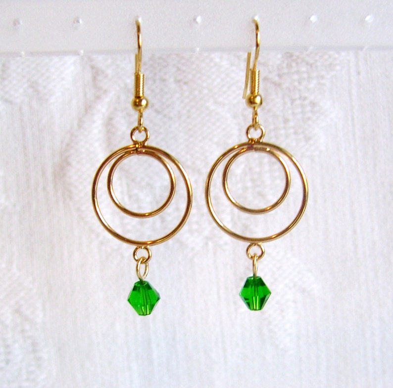 Gold Circle Pierced or Clip On Earrings with Crystals in 15 Color Choices