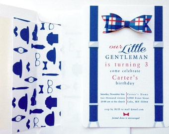 Bow Tie Invitation // Little Man  Birthday Boy Invitation // Baby Boy Shower Invite // Baptism Boy Invitation