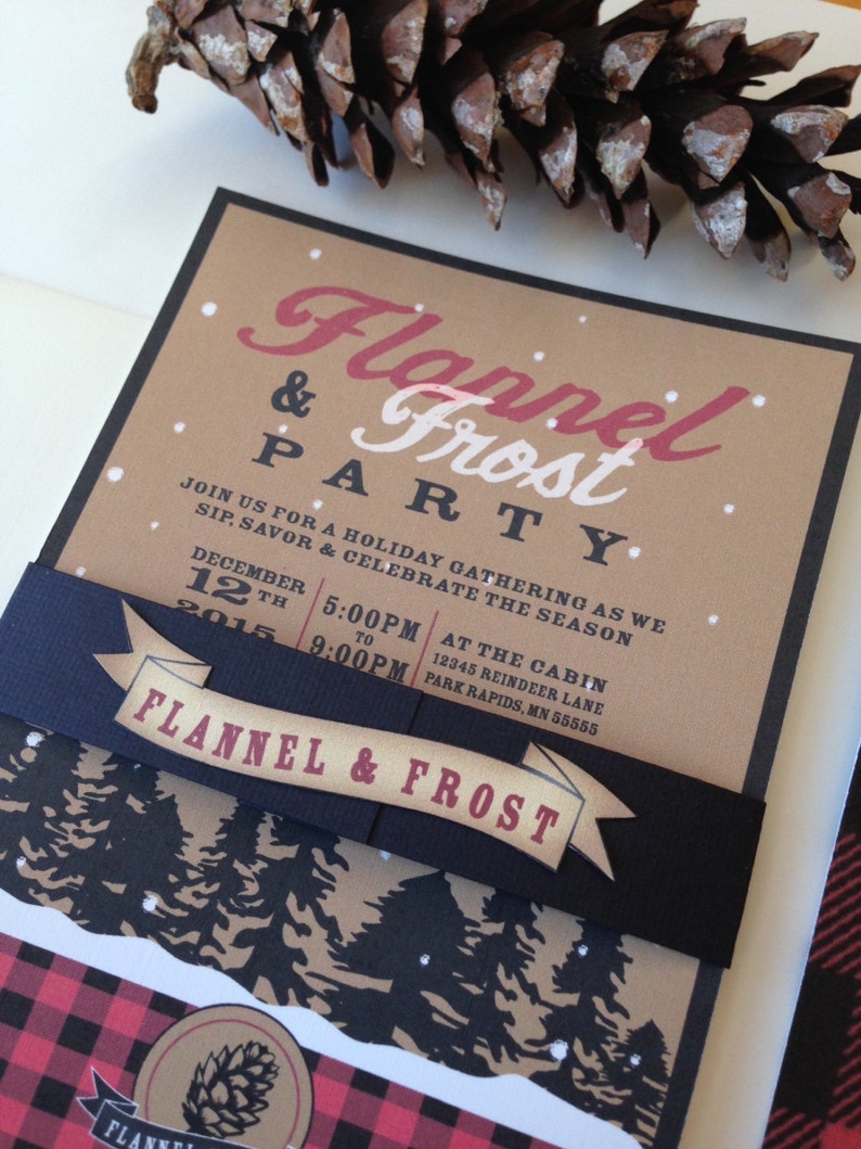 Plaid or Flannel Invitation // Flannel and Frost Invitation Set// Holiday Party Invite // Woodsy Invitation image 1