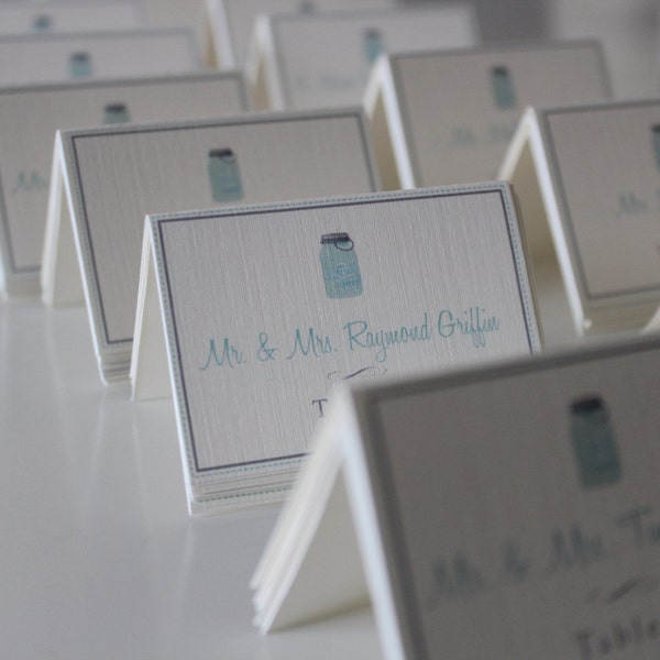 Mason Jar Wedding Placecards & Table number