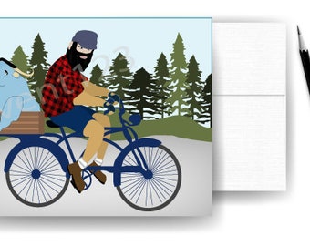 Paul Bunyan on Bike with Babe the Blue Ox