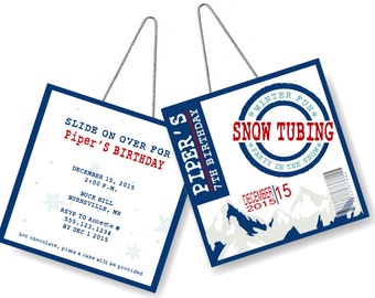 Ski Party Invitation | Ski Tag Invitation  | Tubing Party Invite  | Sliding Party | Winter Invitation