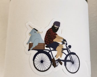 Paul Bunyan with Babe on Bike Decal