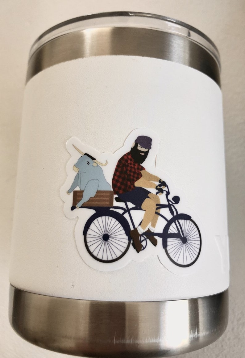 Paul Bunyan with Babe on Bike Decal image 1