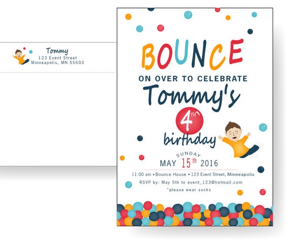 bounce house party custom invitations Bouncy house invitations jump house invitation kids birthday party invitation ball pit invitation