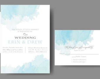 Watercolor Wedding Invitation //Blue Wedding Suite