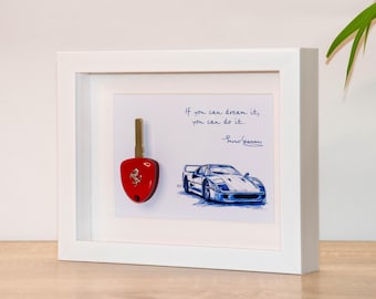 Ferrari F40 Key Framed Decoration - Motivational Enzo Ferrari Quote and Signature