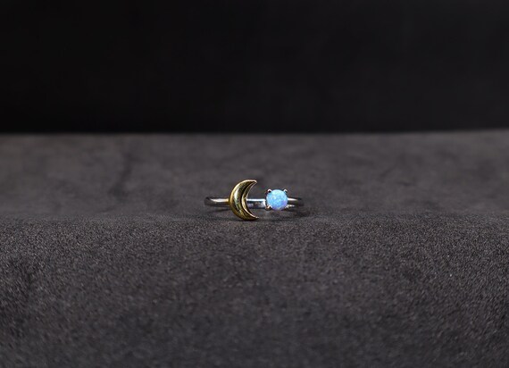 Adjustable Opal Ring • Sterling Silver with Gold … - image 1
