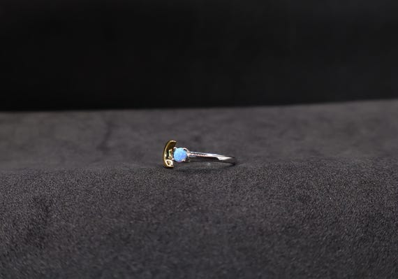 Adjustable Opal Ring • Sterling Silver with Gold … - image 4