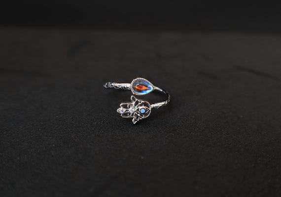 Sterling Silver Adjustable Ring | Opalite & Opal … - image 2