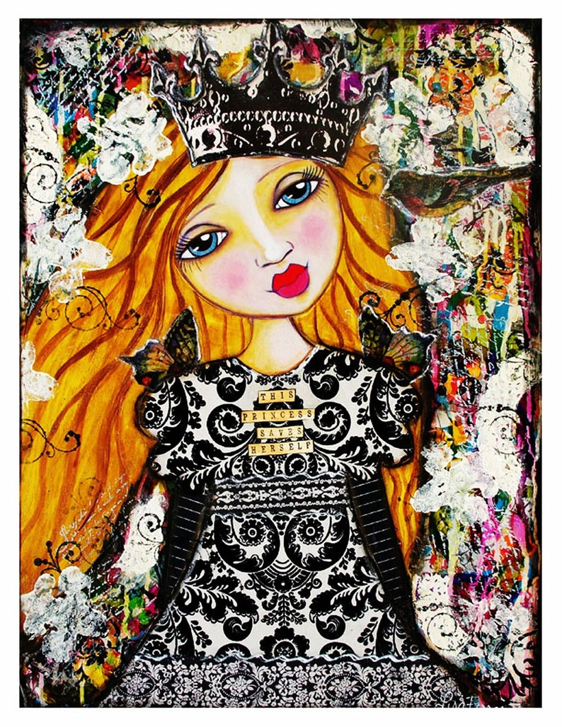 This Princess Saves Herself Fine Art Print of Mixed Media image 0