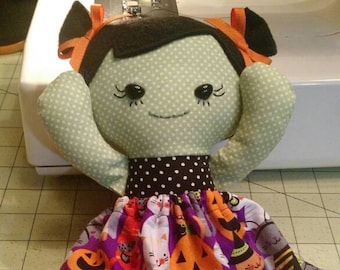 Asian Halloween Witch Rag doll Calico ready to ship
