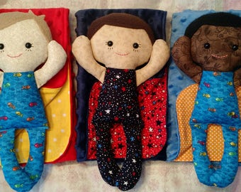 Calico Rag doll Boy Baby with Doll Blanket