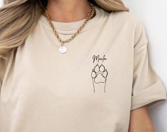 Camiseta personalizada con el nombre del perro bordado, camiseta con huella de pata de mascota, personalizable, regalo para mamás perrunas, dueños de perros, regalos para perros