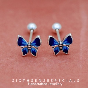 S925 Sterling Silver Butterfly Stud Earrings, Fresh and Simple, Petite Enamel Butterfly Earrings for Women