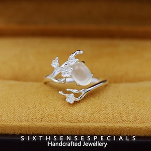 S925 Sterling Silver Plum Blossom White Agate Ring