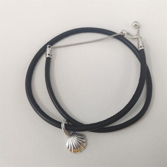 Pandora Black Leather Seashell Choker Necklace New Zealand