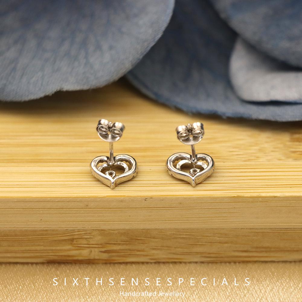 S925 Sterling Silver Hollow Heart Stud Earrings With Zircon