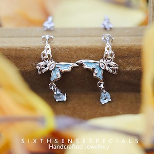 S925 Sterling Silver Hollow Butterfly Stud Earrings with Enamel for Women