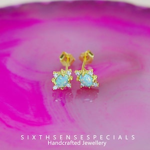 S925 Sterling Silver 14K Gold-Plated Opal Zircon Stud Earrings, Elegant Jewelry for Women
